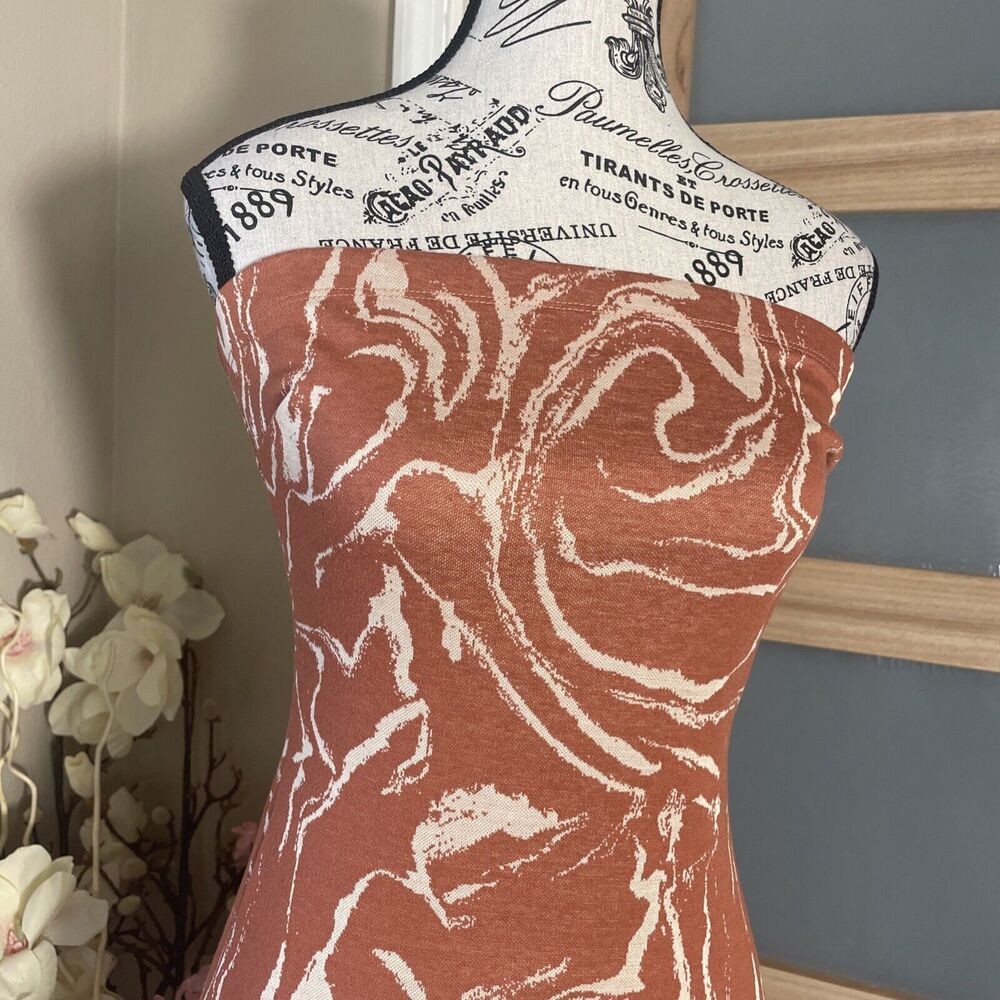 Fashion Nova Strapless Midi Bodycon Dress Orange Sz Medium Brunch Date Vacation - Picture 2 of 7